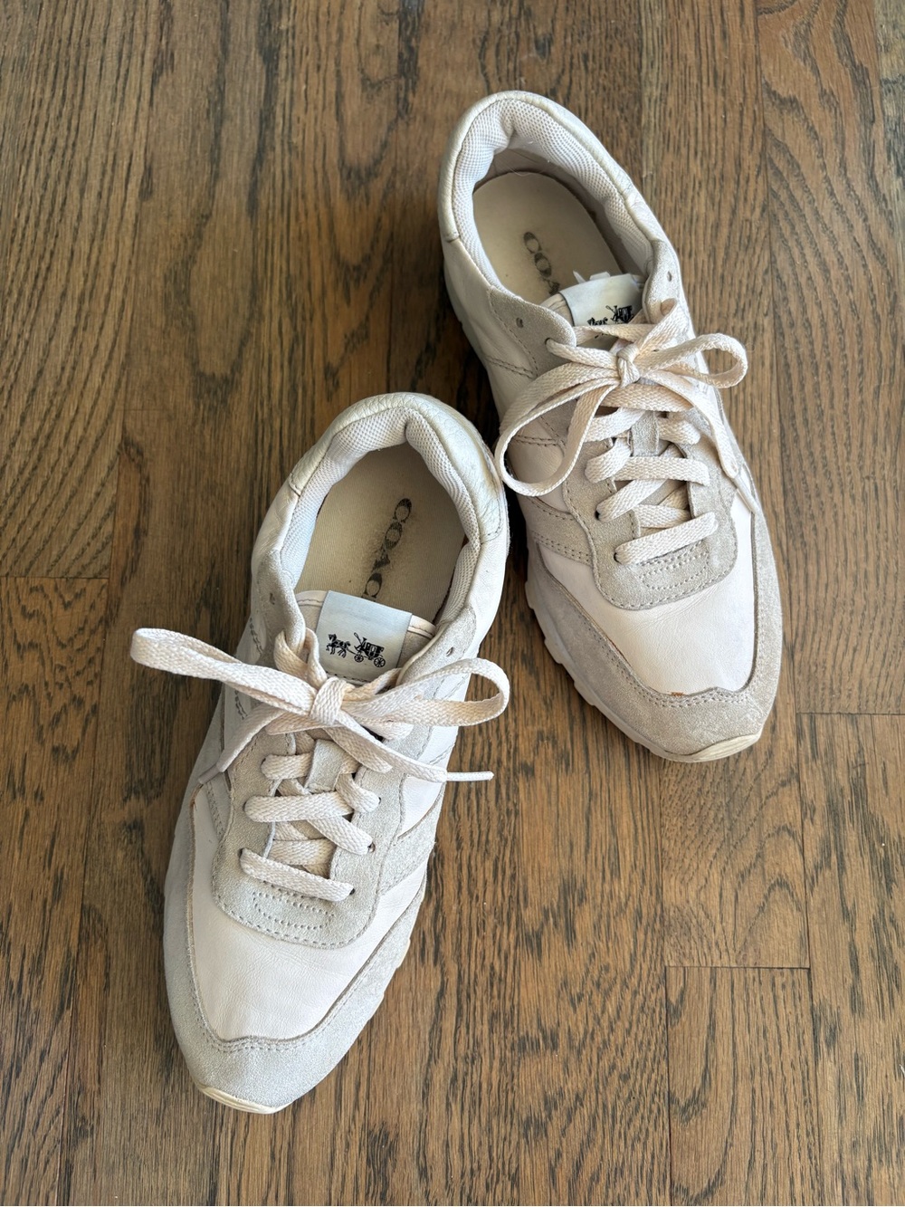 COACH Women's Neutral Beige Lace-Up Sneakers